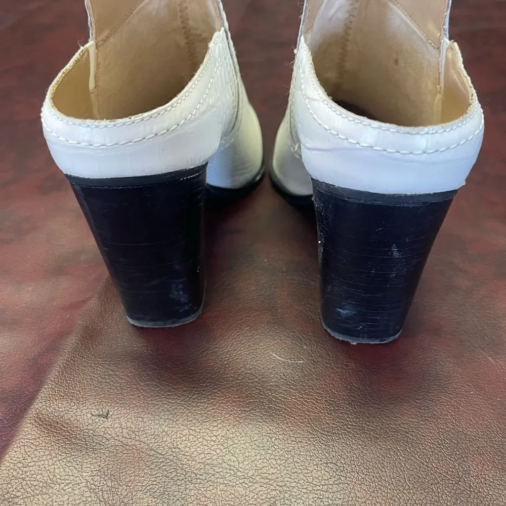 Aldo white leather heeled mules boots booties slip on‎ pointed toe, size 8